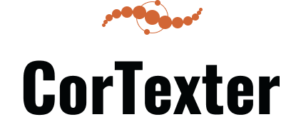 Logo CorTexter black text orange swirl